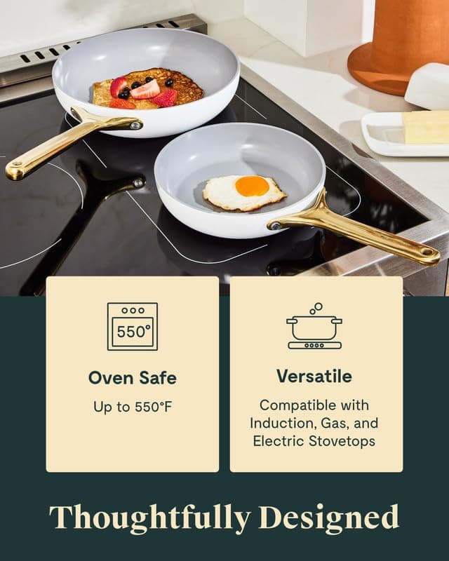 Caraway Nonstick Ceramic Frying Pan (2.7 qt, 10.5") - Non Toxic, PTFE & PFOA Free - Oven Safe & Compatible with All Stovetops (Gas, Electric & Induction) - Cream