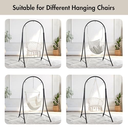 ANOW Adjustable Hammock Chair Swing Stand Only, Heavy Duty Hanging Chair Stand with Safety Hooks for Indoors Outdoors, Max 400 Lbs, Plus Size Version, Black