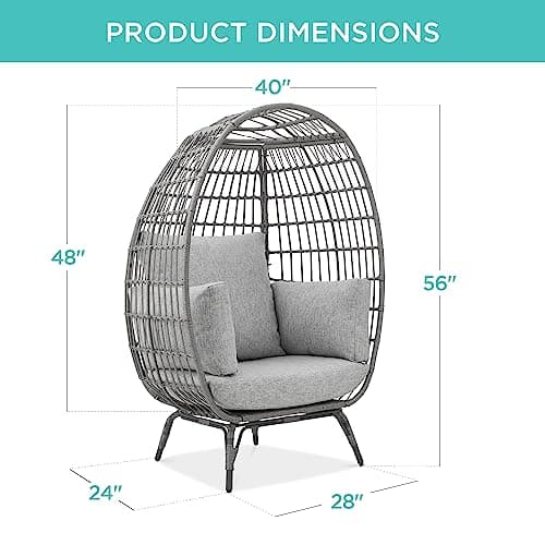 Best Choice Products Wicker Egg Chair, Oversized Indoor Outdoor Lounger for Patio, Backyard, Living Room w/ 4 Cushions, Steel Frame, 440lb Capacity - Gray/Heather Gray
