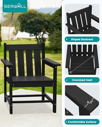 SERWALL 3 Pieces Patio Bistro Set, All Weather Adirondack Chair Set with Side Table, HDPE Material Outdoor Patio Furniture Set for Balcony, Porch, Garden, Backyard- Black