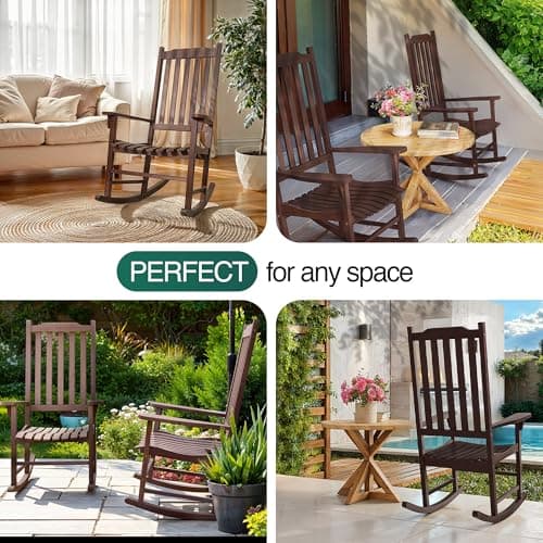 Tranquillo Oasis Wooden Rocking Chair for Patio, Porch, or Indoor Use – Classic Acacia Wood Rocker with Sturdy Frame, Comfortable Slatted Seat, Smooth Rocking Motion – Farmhouse Outdoor Chair