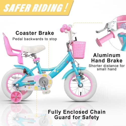 Glerc Maggie Girls Bike, 12-20 Inch Kids Bike for 2-13 Years Old Children, Princess Style Kids Bicycle with Doll-Seat & Basket & Training Wheels, Multiple Colors