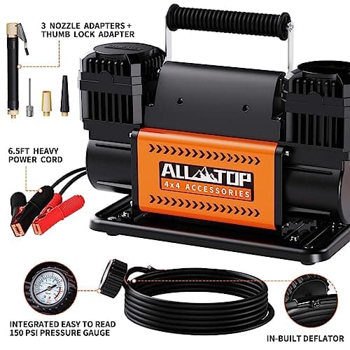 ALL-TOP Air Compressor Kit, Dual Cylinder 12V Portable Inflator 12.35 ft³/Min, Offroad Air Compressor Pump for Truck Tires, Heavy Duty Max 150 PSI for 4x4 Vehicle & RV