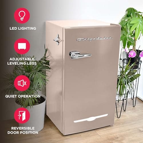 Frigidaire Retro Compact Fridge with Chiller, 3.2 cu ft Countertop Fridge with Built-In Bottle Opener, Compact Refrigerator for Office, Bedroom, Dorm Room or Cabin - 16.5" D x 19" W x 31" H (Coral)