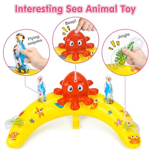 EZIGO Baby Pool Float with Canopy UPF50+ Sun Protection, Inflatable Kids Pool Floats with Ocean Animal Toys for Baby 6-36 Months, Infant Swimming Float with Adjustable Safety Seat for Boys Girls