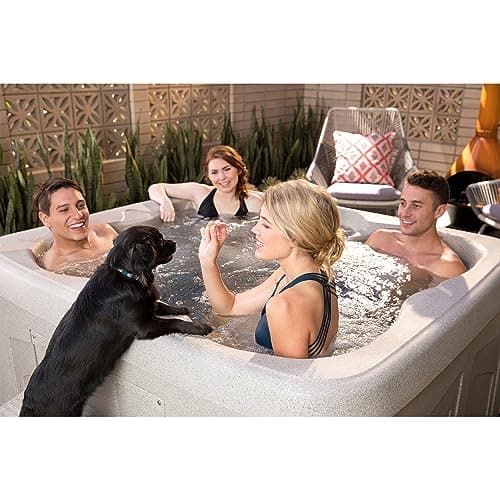 LifeSmart 4-Person Hot Tub with 13 High-Powered Jets & LED Lighting, Square, Taupe - Outdoor Spa w/ 4 Bucket Seats, Pump & Cover, 205-Gallon Water Capacity