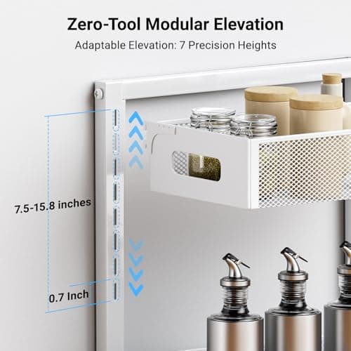 Pull-out Under Kitchen Sink Organizer, Metal Functional Under Sink Organizer, Height Adjustable Under Bathroom Sink Organizer, Under Sink Storage for Kitchen Bathroom Cabinet (White)