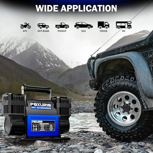 Offroad Air Compressor, 12.35CFM Dual Cylinder Portable Air Inflator, 12V 150 PSI Heavy Duty Tire Inflator Pump for Truck Tires, 4x4 Vehicle, RV, Motorcycle
