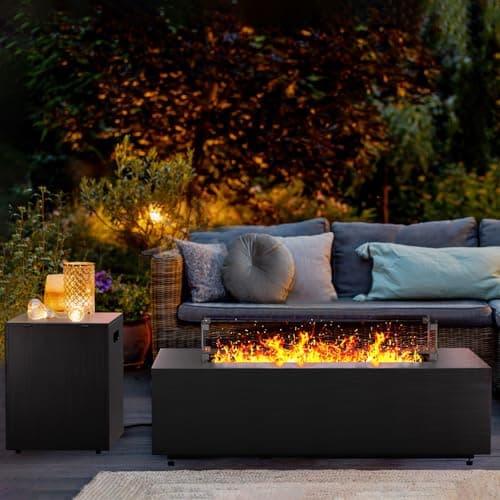 42” Rectangular Fire Pit Tables 2-Piece 50,000 BTU Outdoor Propane Gas Fire Pit with Wind Guard, Waterproof Cover, Lava Rocks for Outside Patio Backyard