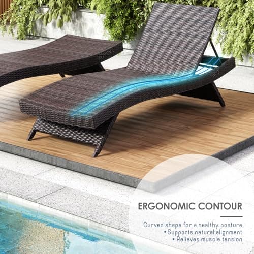 Nestl Chaise Lounge Chair Outdoor Set of 2, Wicker Patio Lounge Chair, Outdoor Lounge Chair with Reclining Backrest
