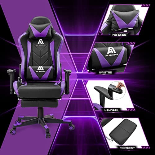 Gaming Chair High Back Ergonomic Computer Racing Chair Adjustable Office Chair with Footrest, Lumbar Support Swivel Chair - Upgraded Version BlackPurple