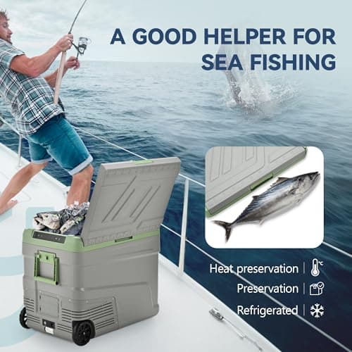 EUHOMY 12 Volt Refrigerator, 58QT Electric Cooler Usable Battery, Car Refrigerator 0℉~68℉, 12V Fridge 12/24V DC 110-240V AC, Portable Freezer with Wheels for Camping, Travel, Truck, Outdoor
