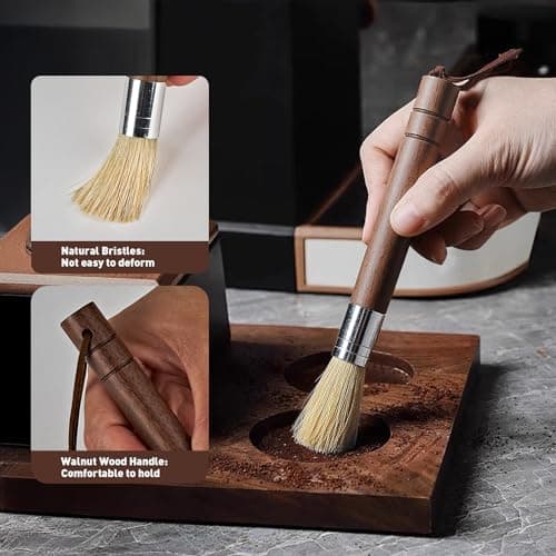 Coffee Grinder Cleaning Brush Set, Espresso Machine Brush Cleaner Tool with Walnut Wood Handle and Natural Bristles for Barista Home Kitchen