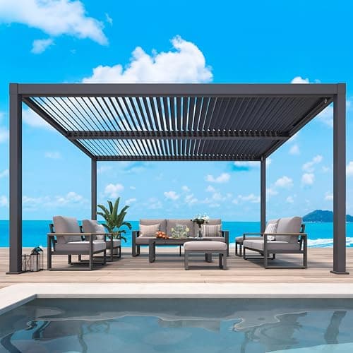 Louvered Pergola 12'x16', Full Aluminum Outdoor Pergola with Adjustable Proof and Gutter System, Metal Hardtop Gazebo for Patio, Deck, Garden, Yard, Black