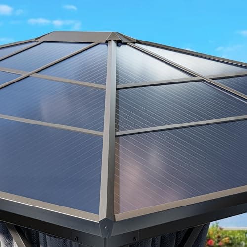 YITAHOME 10x12 Polycarbonate Gazebo Hardtop Outdoor Canopy with Netting and Shaded Curtains, Aluminum Frame Garden Tent for Patio, Backyard, Deck and Lawns, Brown