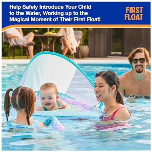 SwimWays Baby Spring Float with Adjustable Canopy and UPF Sun Protection, Blue Lobster