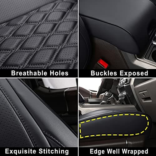 Huidasource Ford Seat Covers, Leather Pickup Seat Cushion Cover Fit for 2015-2024 Ford F150 SuperCrew & 2017-2024 F250 F350 F450 Super Duty Crew Cab XL XLT Lariat King Ranch Platinum(Full Set/Black)