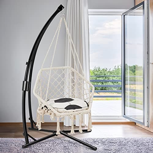 Hanging Hammock Chair Stand Swing Chair Stand for Indoor/Outdoor,C-Type Solid Steel Heavy Duty Hammock Chair Stand,Weight Capacity 440 Lbs Hanging Chair Stand Only Black AD333