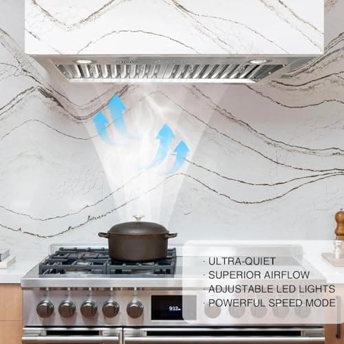 SINDA 48 inch Built-in/Insert Range Hood 1150 CFM, Stainless Steel Under Cabinet Range Hood Kitchen Vent Hood with Liner and SINDA Internal Motor, 4-Speed Fan, Adjustable Lights, Baffle Filter