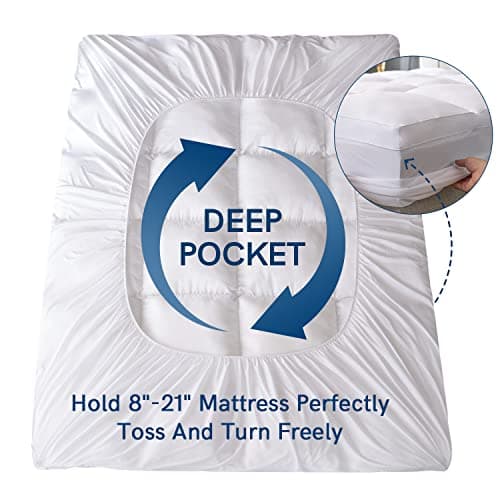 ELEMUSE King Mattress Topper for Back Pain, Extra Thick Mattress Pad Cover, Plush Soft Pillowtop with Elastic Deep Pocket, Overfilled Down Alternative Filling