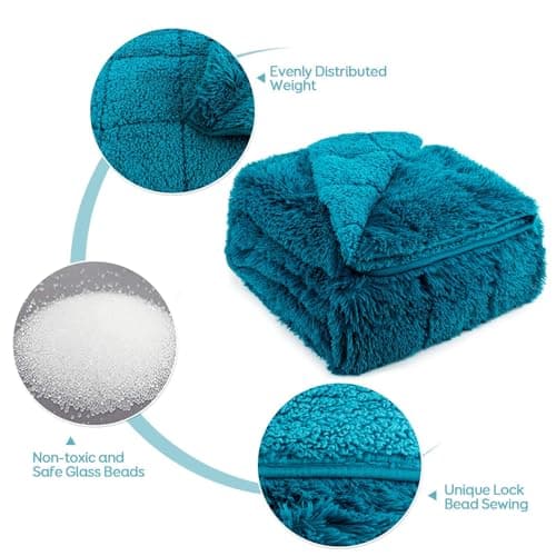 Cottonblue Weighted Blanket 15lbs, Sherpa Faux Fur Reversible Luxury Snugly Long Fur Warm Heavy Blanket 60x80 inches, Warm Plush Sherpa Weighted Blanket Queen Size for Couch Sofa Bed, Teal Green