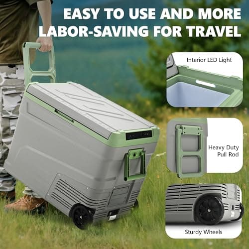 EUHOMY 12 Volt Refrigerator, 58QT Electric Cooler Usable Battery, Car Refrigerator 0℉~68℉, 12V Fridge 12/24V DC 110-240V AC, Portable Freezer with Wheels for Camping, Travel, Truck, Outdoor