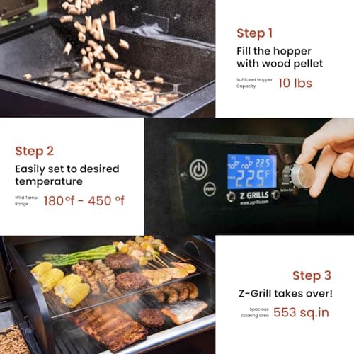 Z GRILLS ZPG 550B2 Wood Pellet Smoker, 8 in 1 BBQ Grill with Latest PID Technology LCD Controller, Auto Temperature Control, Meat Probe, 553 sq in Black