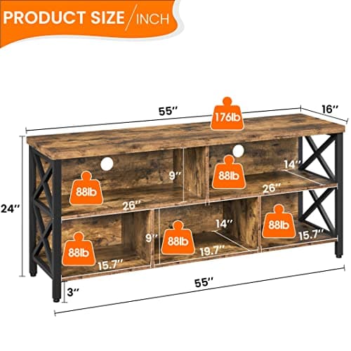 Yaheetech TV Stand for Living Room, Industrial Entertainment Center for 65 Inch TV, Rustic TV Console Stand with Storage Cabinets Wood and Metal, Rustic Brown