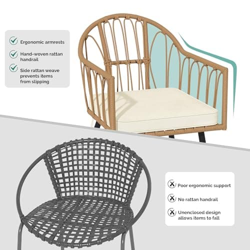 YITAHOME Bistro Chairs Set of 4 Rattan Outdoor Dining Chairs with Arms & Cushions Woven Rattan Chair with Curved Backrest All-Weather Wicker Patio Dining Chair for Patio or Restaurant, Beige