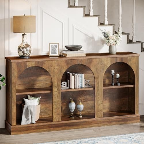 Tribesigns Farmhouse Console Table, 63-Inch Long Entryway Table with 3 Tier Storage, Wooden Rectangular Sofa Table Behind The Couch for Entrance, Hallway, Living Room, Brown