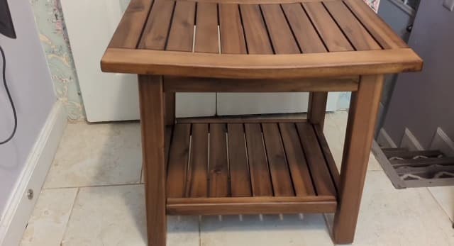 Teak Shower Bench, 20" Solid Wood Shower Stool Waterproof Shower Seat with Storage Shelf for Bathroom, Indoor & Outdoor Use