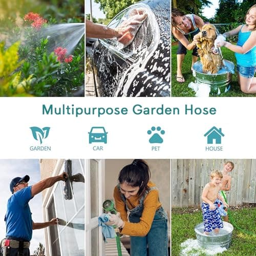 100 ft Expandable Garden Hose - 2025 New No Kink Flexible Water Hose 100ft with 10 Pattern Spray Nozzle, 3/4 Solid Brass Connectors, Retractable Latex Core - Lightweight Expanding Hose