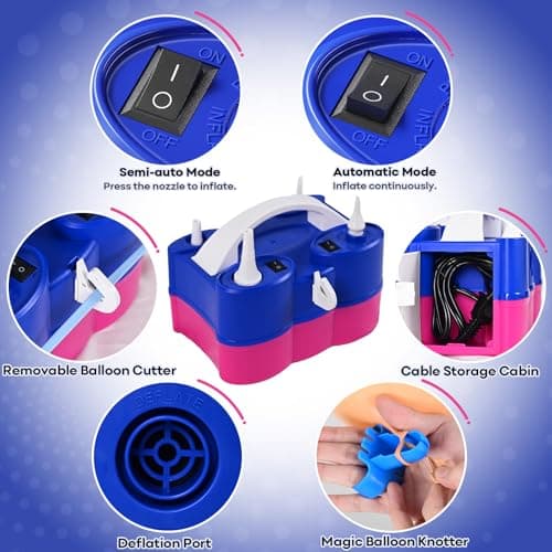 Electric Balloon Pump, 3-in-1 Portable Air Pump for Inflatables and Balloons, Dual Nozzle Balloon Blower Machine for Latex 260q Foil Balloons 110V Inflator Deflator for Pool Floats Air Mattress