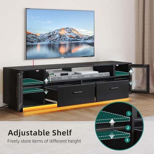 YITAHOME TV Stands for Living Room, Modern TV Stand for 65/70 inch TV, LED TV Entertainment Center with Storage & Power Outlets, TV Console Cabinet, Black