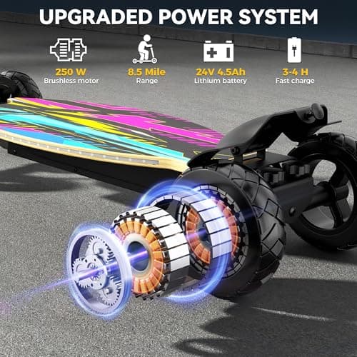 4-Wheel Electric Scooter for Kids w/250W Brushless Motor, Up to 10 MPH & 8.5 Miles, Rainbow Lights, LED Display, 5 Speed & Adjustable Balance, Foldable Kids Electric Scooter, UL 2272 Certified
