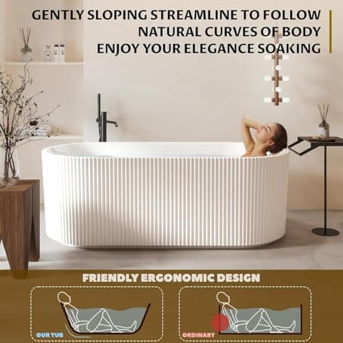 67" Free Standing Tub, Standalone Soaking Pleated Bathtub, Easy Install Freestanding Bathtub, Modern Design for Bathrooms, White