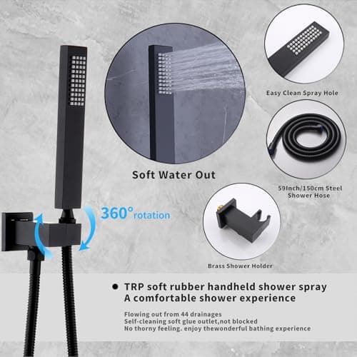 Matte Black Thermostatic Shower System Digital Display Full Body Shower System with 16 x 26 Inch Ceiling Rain LED Shower Head, Handheld Shower and 6 PCS Body Jets