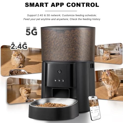 Automatic Cat Feeder with Camera & Voice Interaction, WiFi/App Control, 4L Dry Food Dispenser for Cats & Dogs with Freshness Preservation, Custom Feeding Times & Portions, Dual Power