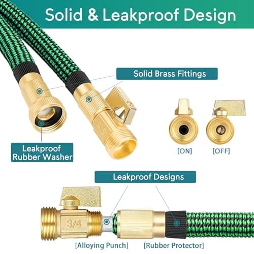 100 ft Expandable Garden Hose - 2025 New No Kink Flexible Water Hose 100ft with 10 Pattern Spray Nozzle, 3/4 Solid Brass Connectors, Retractable Latex Core - Lightweight Expanding Hose