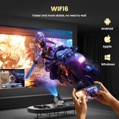 Smart Mini Projector with WiFi and Bluetooth,4k Portable Projector, 180° Rotating Adjustment with Android, Home Videoprojector with Auto Keystone Correction , Black