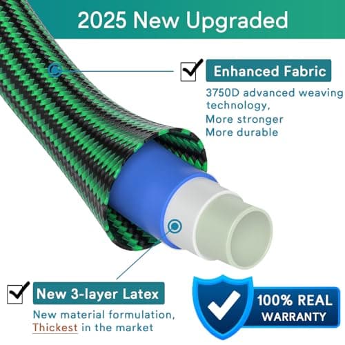 100 ft Expandable Garden Hose - 2025 New No Kink Flexible Water Hose 100ft with 10 Pattern Spray Nozzle, 3/4 Solid Brass Connectors, Retractable Latex Core - Lightweight Expanding Hose