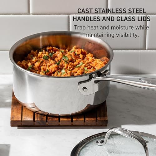T-Fal Pro Tri-Ply Stainless Steel Cookware Set 13 Piece, Induction Compatible Oven Safe 500F, Lids 350F, Fast & Even Heat, Professional Quality & Durability, Pots and Pans Set, Dishwasher Safe, Silver
