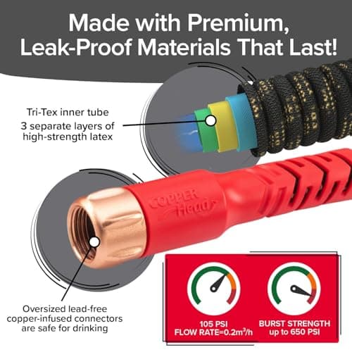 Pocket Hose Copper Head w/New Pocket Pivot Expandable Garden Hose 100FT, AS-SEEN-ON-TV, Swivels 360°, Advanced Tri-Tex Tubing & Force Field Jacket, 3X Stronger, Lead-Free, No-Kink, Anti-Burst w/APT