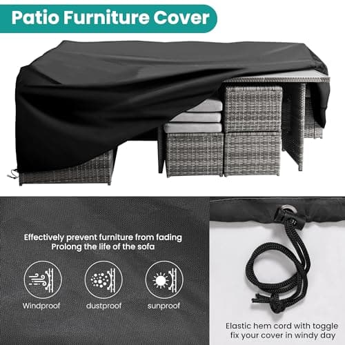 Patio Furniture Set, 7 Pieces Outdoor Patio Furniture with Dining Table&Chair, All Weather Wicker Conversation Set with Ottoman,Grey (Include Sofa Dust Cover)