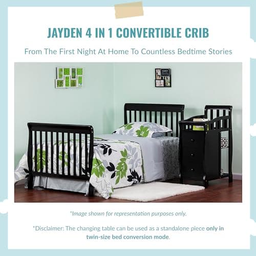 Dream On Me Jayden 4-in-1 Mini Convertible Crib And Changer in Storm Grey, Greenguard Gold Certified, Non-Toxic Finish, New Zealand Pinewood, 1" Mattress Pad