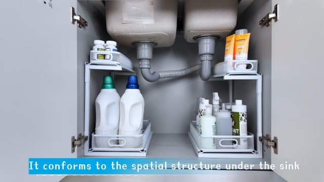 2-Pack Under Sink Storage Organizer with 2-Tier Slide Out Drawer, Sophisticated Mesh Pull Out Shelf for Kitchen & Bathroom, Fits Small Items, Upgraded Arched Track for Smooth Gliding(Patented)