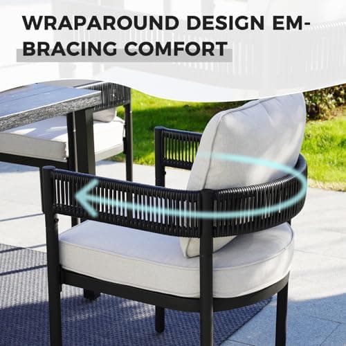 Grand patio Outdoor Dining Chairs Set of 4, 4 Pieces Patio Dining Chairs, Metal Woven Wicker Fixed Patio Chairs with Grey Cushions for Backyard, Deck, Garden, Porch, Lawn and Poolside (Black)