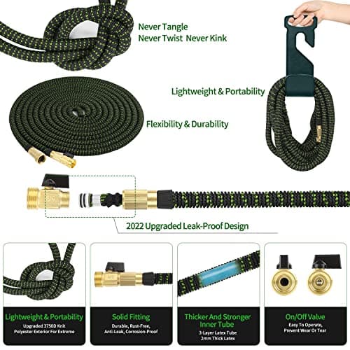 75 ft Expandable Garden Hose, 2025 Upgraded Retractable Flexible Water Hose 75ft with 10 Function Spray Nozzle, Lightweight, Kink-free,Expanding Hoses With 3/4" Solid Brass Fittings