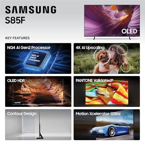 Samsung 65-Inch Class OLED 4K S85F Series, Vision AI Smart TV (2025 Model, 65S85F) Object Tracking Sound Lite w/Dolby Atmos, NQ4 AI Gen2 Processor, Contour Design, Color Booster Pro, Alexa Built-in