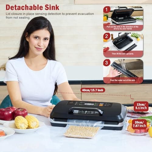 95kpa Vacuum Sealer Machine,Commercial Fully Automatic Food Sealer,10-in-1 Functions & Powerful Sealing System with Double Heat Seal,Easy-Lock Handle,Built-in Cutter,1 Bag Rolls and 10 Pre-cut Bags